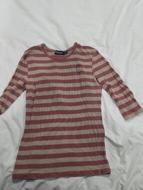 Space Grey Pink Stripe Ribbed Long Sleeve Top